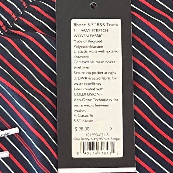 NWT Rhone 5.5" R&R Swim Trunks Mens S Goji Berry/Navy/White Stripe - Picture 7 of 10